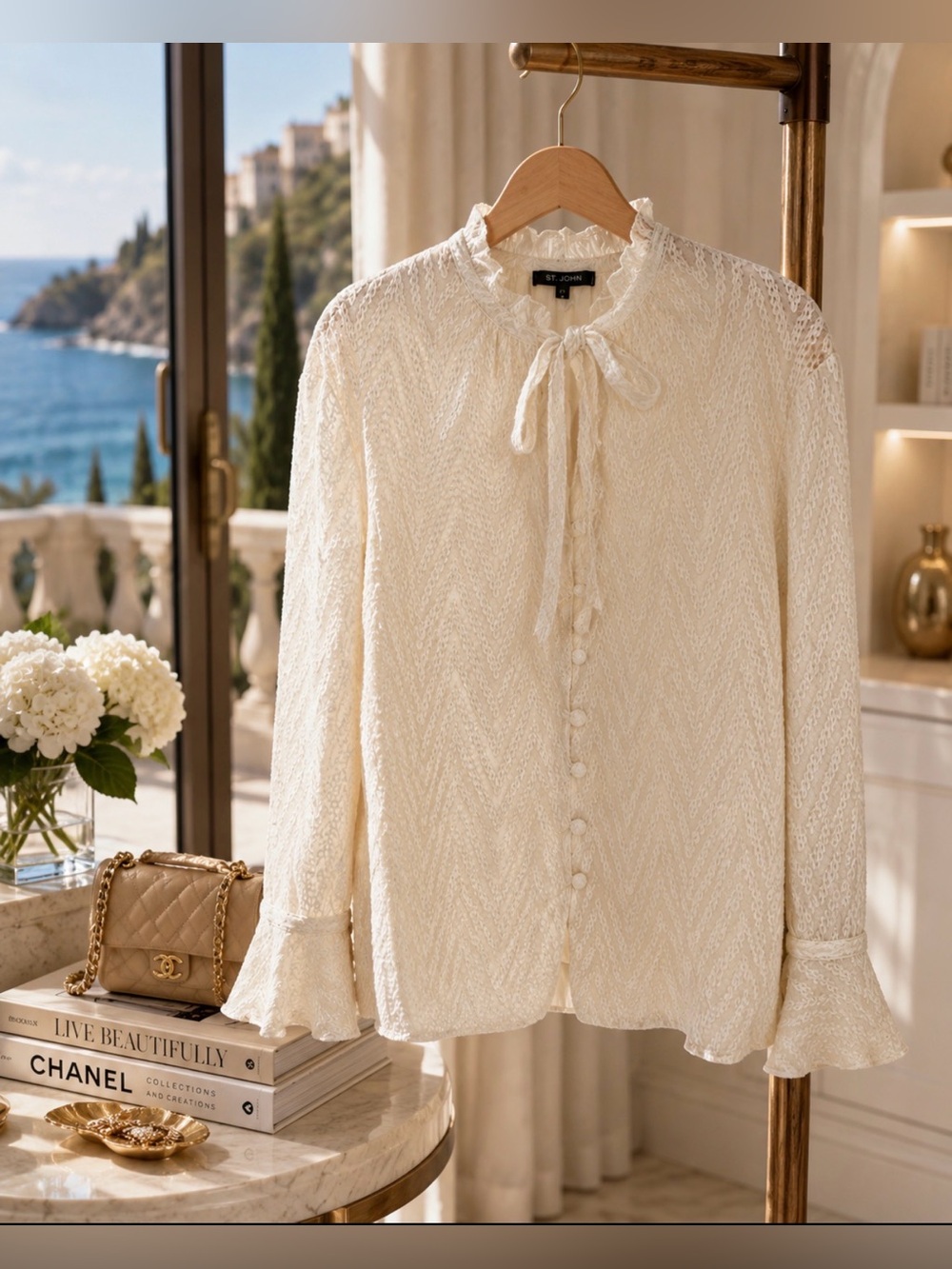 St. John White Button Down Shirt blouse